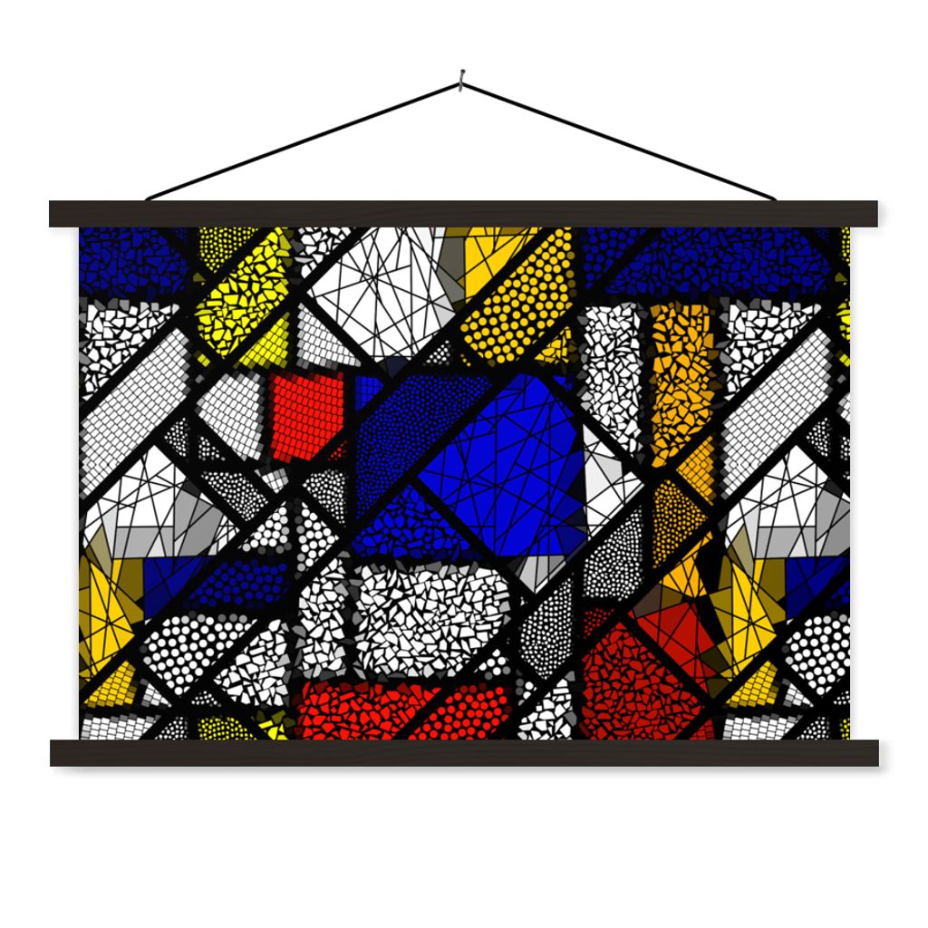 MuchoWow Textilposter Mondrian - Glasmalerei - Alte Meister - Kunstwerk - Abstrakt - Malerei 120x80 cm mit schwarzem Rahmen - Wanddeko