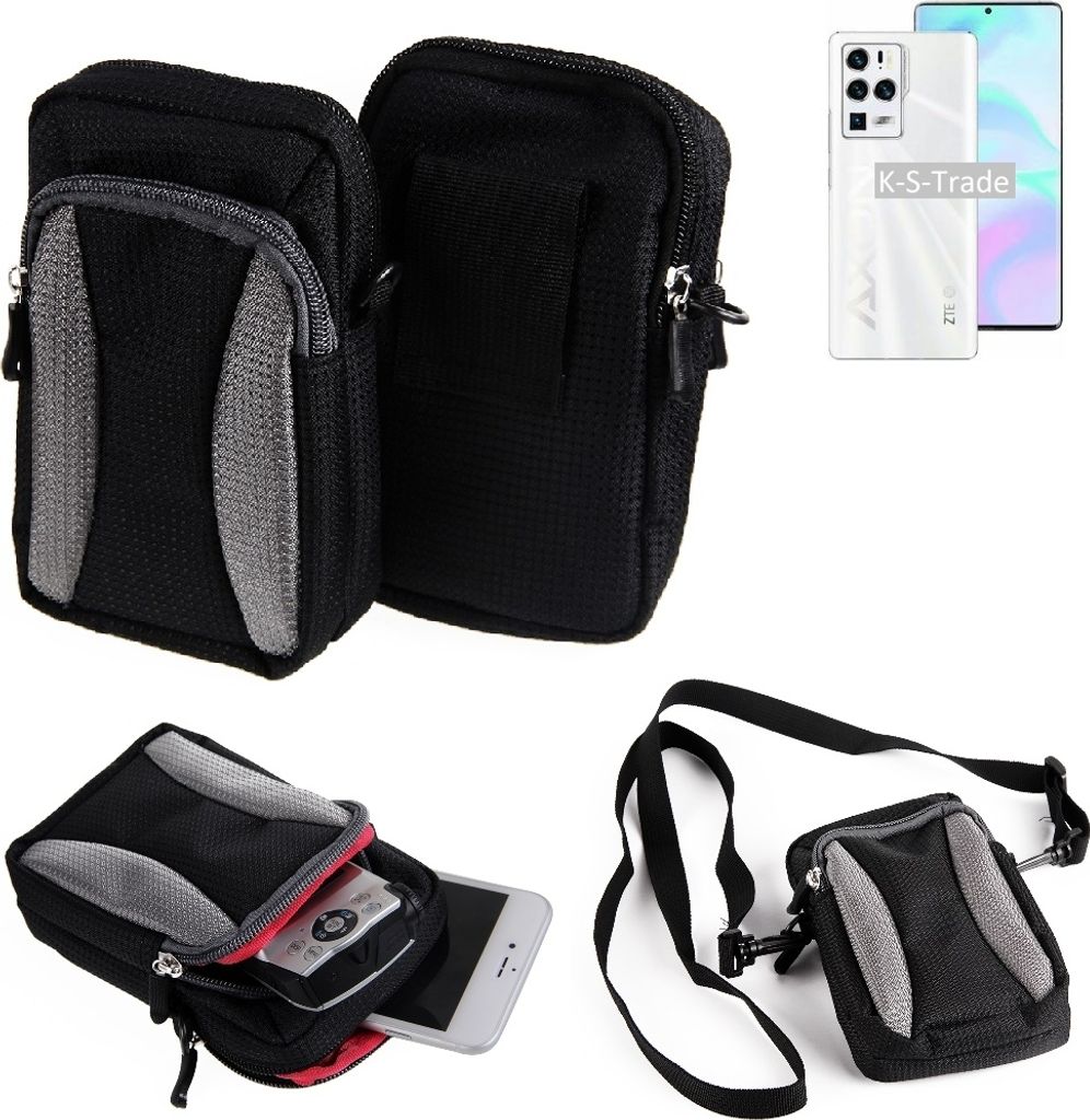K-S-Trade Holster Schutz Hülle kompatibel mit ZTE Axon 30 Ultra Handy Hülle Gürteltasche Umhängetasche mit Zusatzfach schwarz