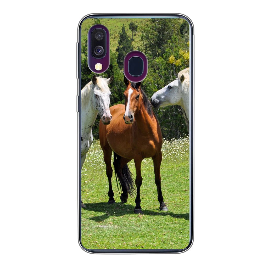 MuchoWow Handyhülle Schutzhülle Hülle für Samsung Galaxy A40 Pferde - Baum - Schatten Silikon Softcase Handy Hülle - Handy-Tasche