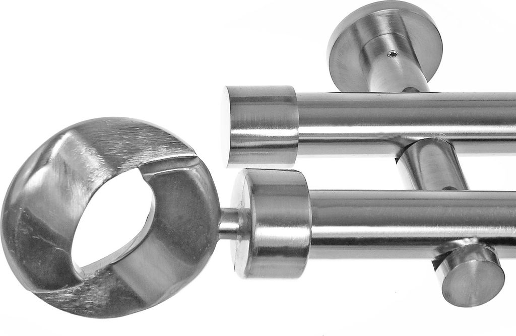 Gardinenstange mit Wandhalterung I Metall Edelstahl Look 2-läufig I Ø20mm I H41