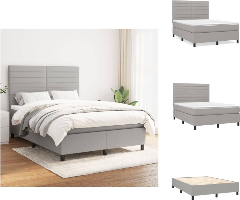 vidaXL Boxspringbett mit Matratze Hellgrau 140x190 cm Stoff - Betten & Bettgestelle