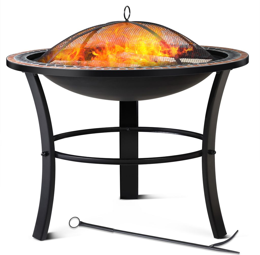 GARDEBRUK Feuerschale Sevilla mit Funkenschutz Ø76cm Schürhaken Abdeckung Mosaik Rund Terrasse Garten Feuerstelle Feuerkorb Kamin Ofen Holz Grill