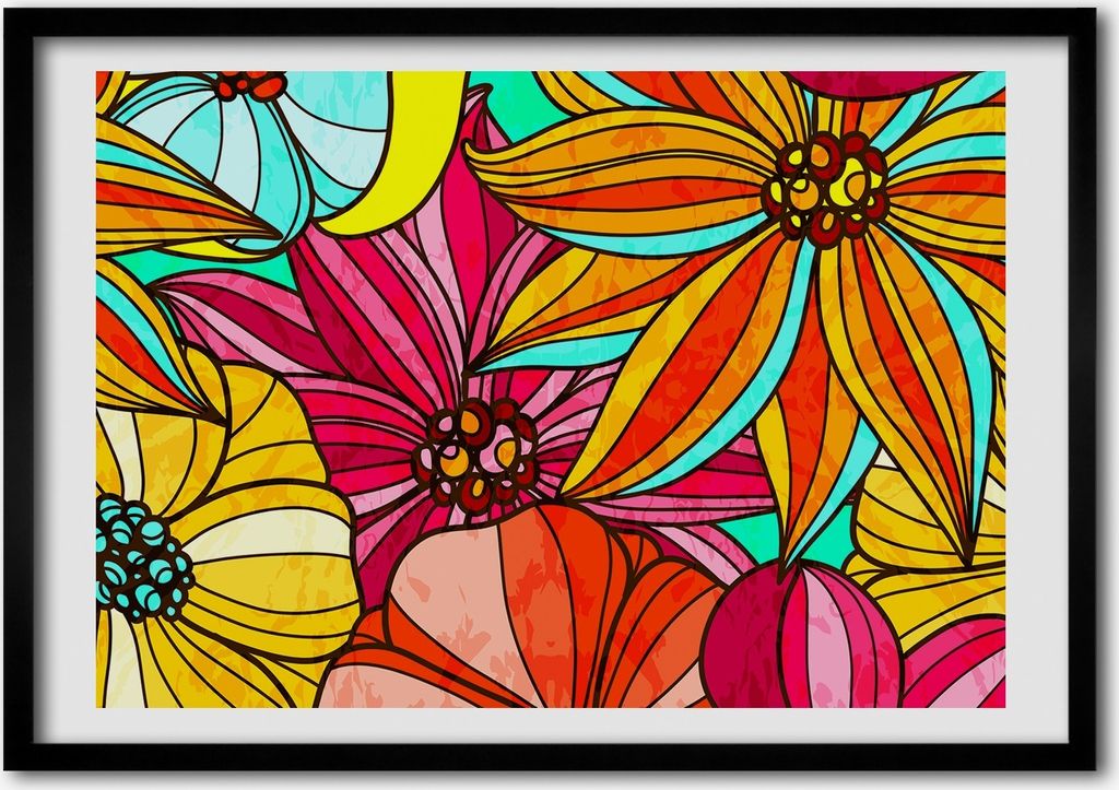 Bild - Bilder - Bilderrahmen - 70 cm x 50 cm - MDF-Rahmen, Wandkunst Blumenmuster