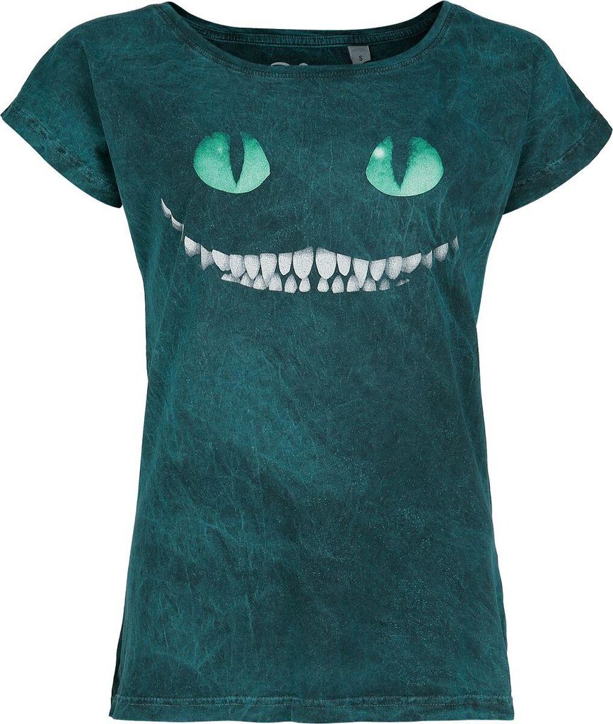 Alice In Wonderland T-Shirt Damen Cheshire Cat Smile petrol 3XL