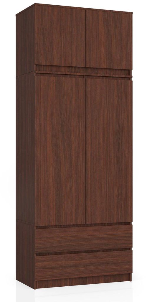 Kleiderschrank – Schlafzimmerschrank – Schrank mit Kleiderstange – Dunkelbraun – 90 cm – Erweiterbarer Drehtürenschrank mit Aufsatz und ...
