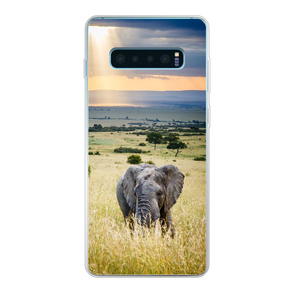 MuchoWow Handyhülle Schutzhülle Hülle für Samsung Galaxy S10 Lite Elefant - Tiere - Landschaft - Sonne - Natur Silikon Softcase Handy Hülle ...