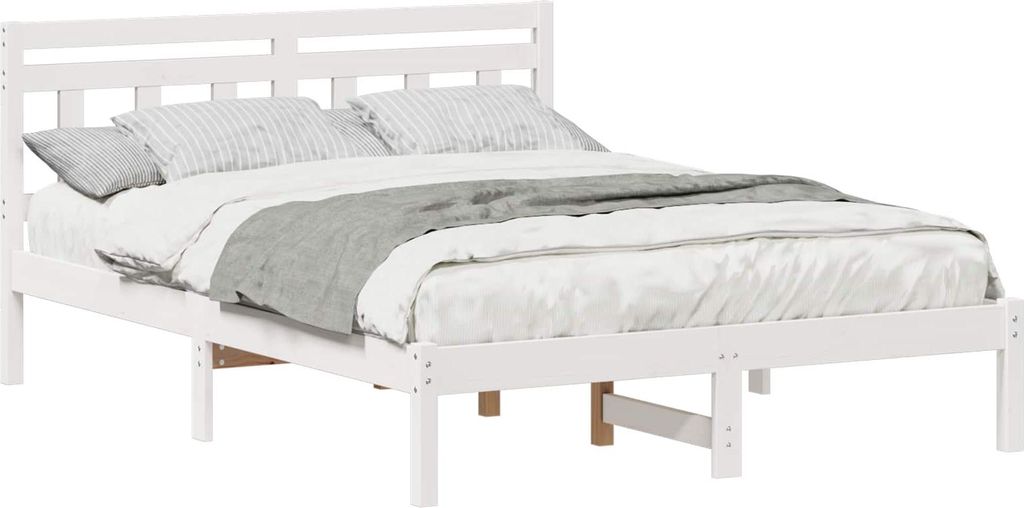 Bettrahmen Weiß 135 x 190 cm Massives Kiefernholz