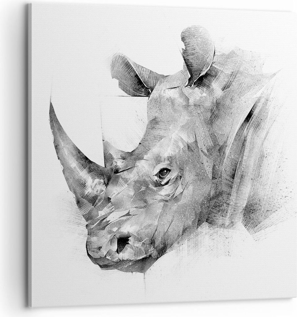 Bild auf Leinwand - Leinwandbild - Einteilig - Nashorn Porträt Grafik - 60x60cm - Wand Bild - Wanddeko - Wandbilder - Leinwanddruck - Bilder - Wan...