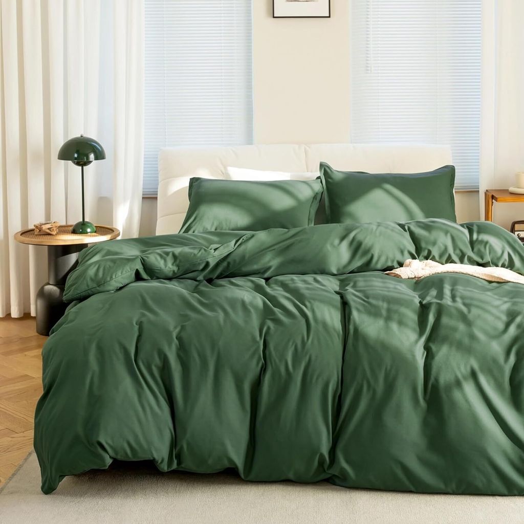 Bettwäsche 135X200cm,155x220cm, 100% Baumwolle Bettzeug Dunkelgrün, Grün Uni Bettbezug für Allergiker Geeignet, mit Kissenbezüge 80x80cm