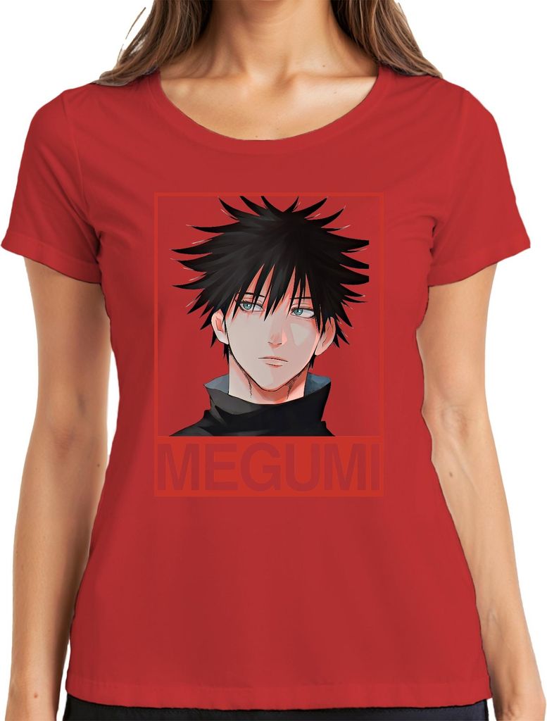 Megumi Fushiguro Jujutsu Kaisen Anime Fan Geschenk düster Otaku Damen T-Shirt, Rot, L