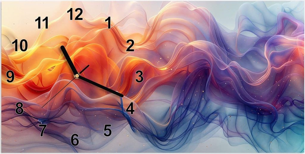 Wanduhr aus Glas mit Motiv Farbwirbel- 60 x 30 cm - inkl. Aufhängesystem