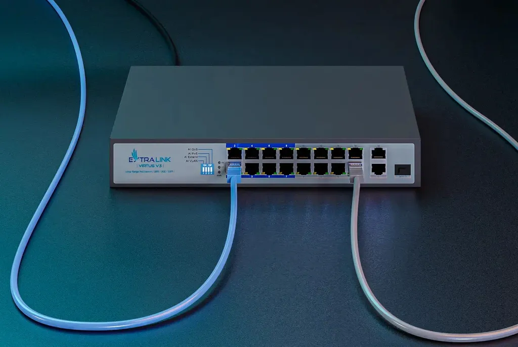 Switch Ethernet pour Caméras IP Extralink VIRTUS V3 PoE Rackable 1U Noir