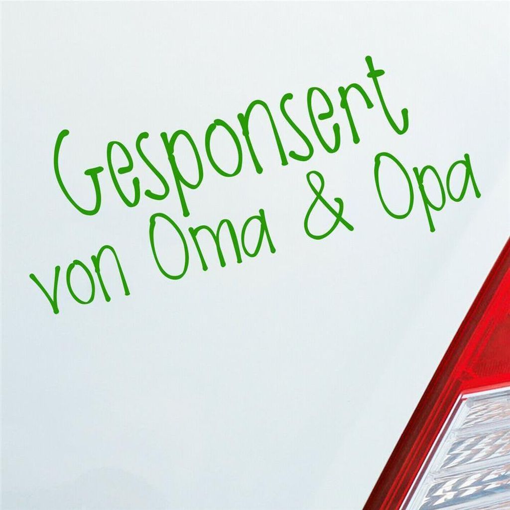 Auto Aufkleber Gesponsort von Oma & Opa Schriftzug KFZ Car 19x8 cm Hellgrün Sticker Heckscheibenaufkleber