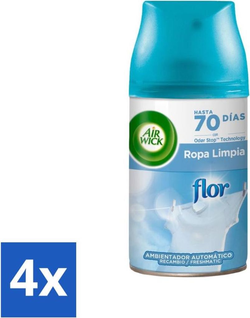 Air Wick - Lufterfrischer Nachfüller - Flower & Fresh - Automatisches Spray - 250 ml - Vorteilspack - 4 Stücke
