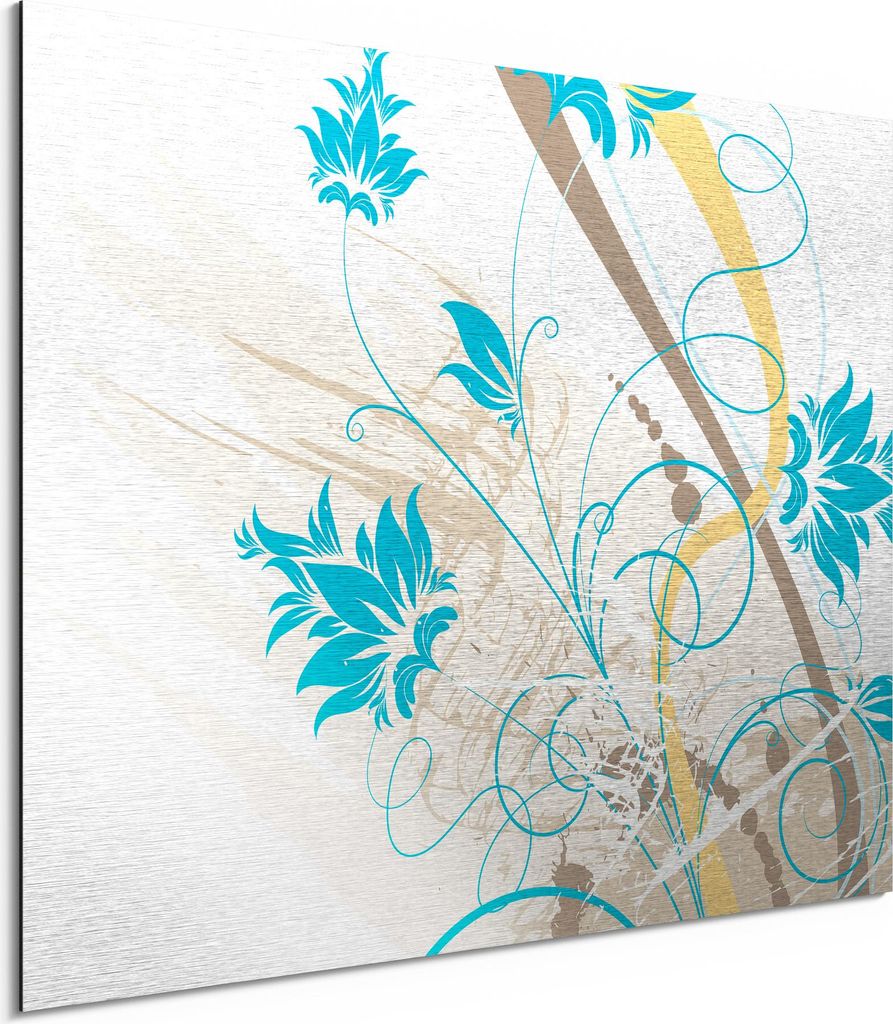 DEQORI Alu-Dibond Bild Silber 40x30 cm 'Verspielte Ornamentik' Wandbild Metall dünn