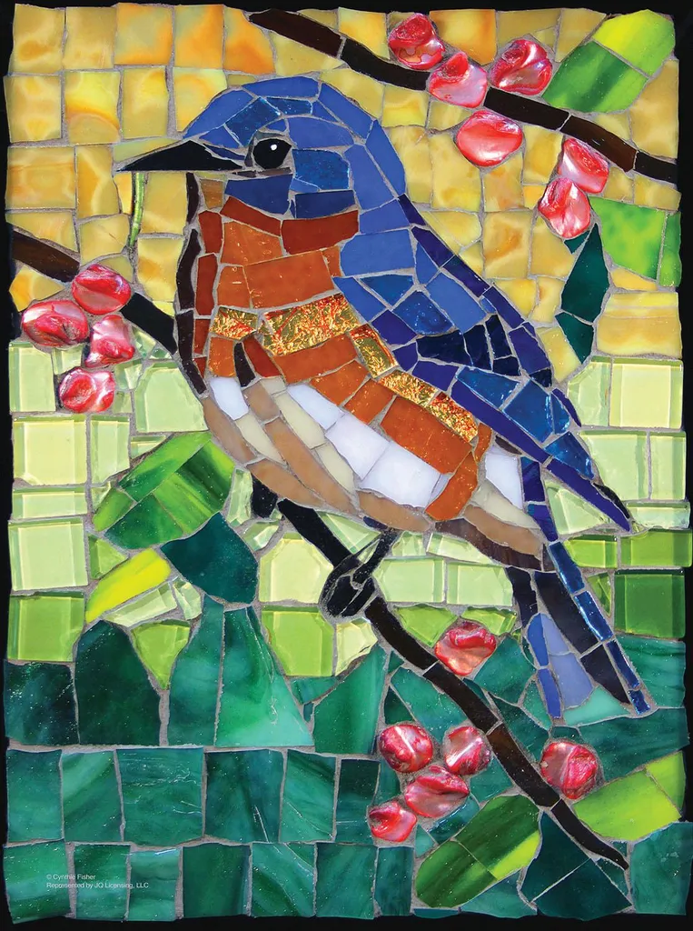 Puzzle oiseau bleu vitrail 1000 pièces : carton rigide sans reflets