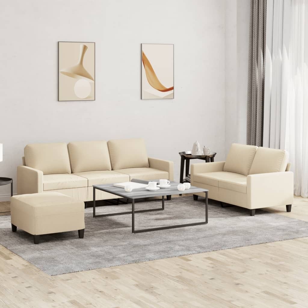 "2026 Promotion" 3-tlg. Sofagarnitur mit kissen - Wohnlandschaft - Creme Stoff - Klassische Sofas CC10863