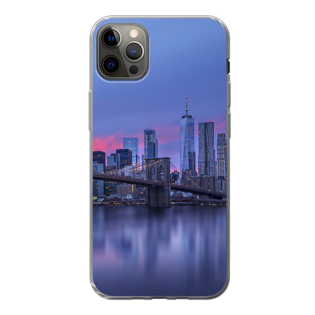 MuchoWow Handyhülle Schutzhülle Hülle für iPhone 12 Pro Max New York hinter der Brooklyn Bridge Silikon Softcase Handy Hülle - Hartschale