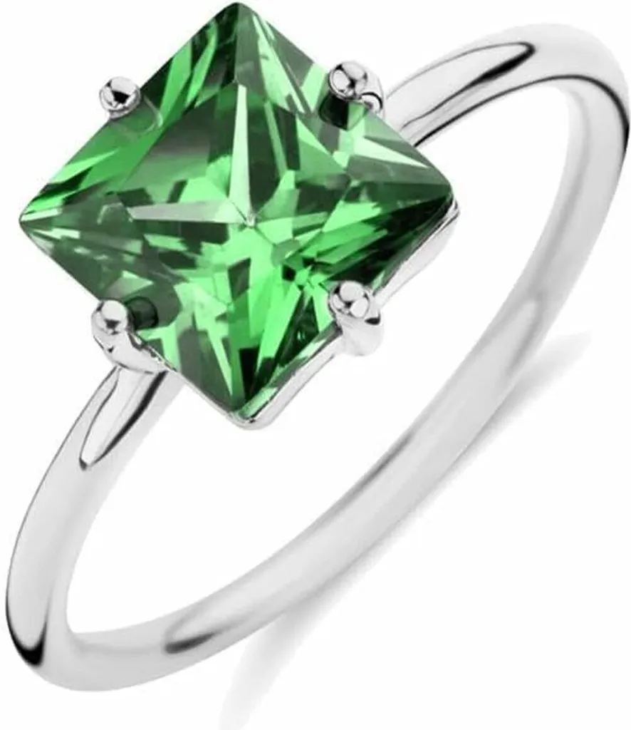 New Bling Anello in Argento 925 e Zirconia Verde Quadrata 8 mm