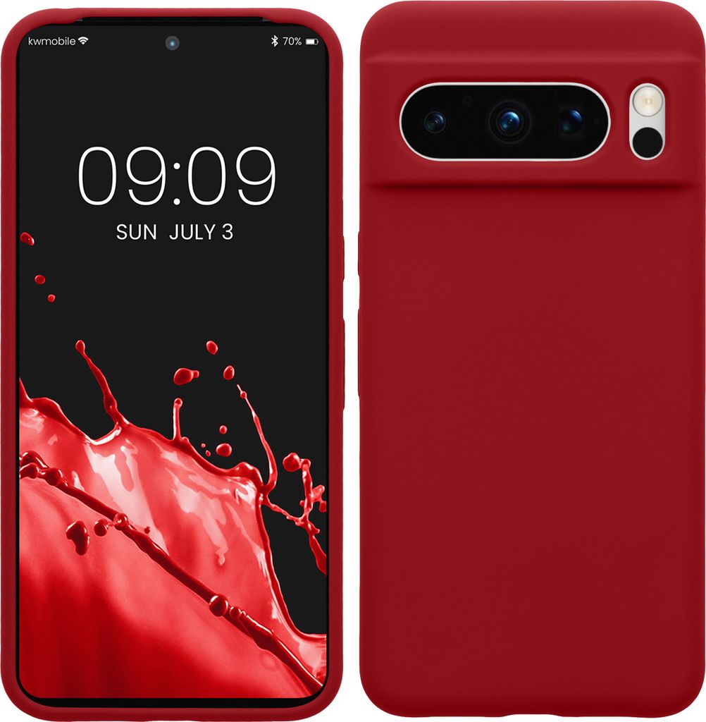 kwmobile Handyhülle für Google Pixel 8 Pro Hülle, für Pixel 8 Pro Case - Hülle Silikon - kabelloses Laden - Rhabarber Rot