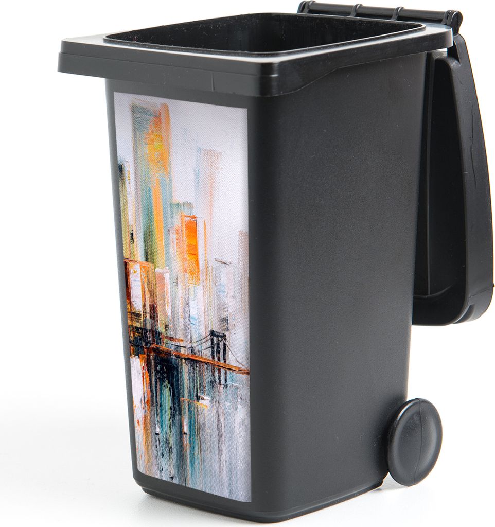 MuchoWow Mülltonnenaufkleber Ölgemälde - Skyline - Abstrakt 38x80 cm - Behälteraufkleber - Mülleimer-Aufkleber - Container-Aufkleber