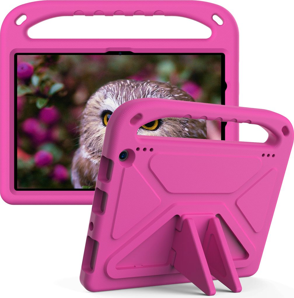 Hülle für Amazon Fire HD 10 / Fire HD 10 Plus 2021, Leichte Stoßfeste Eva Kinder Schutzhülle mit Griff und Faltbarem Ständer Rosa