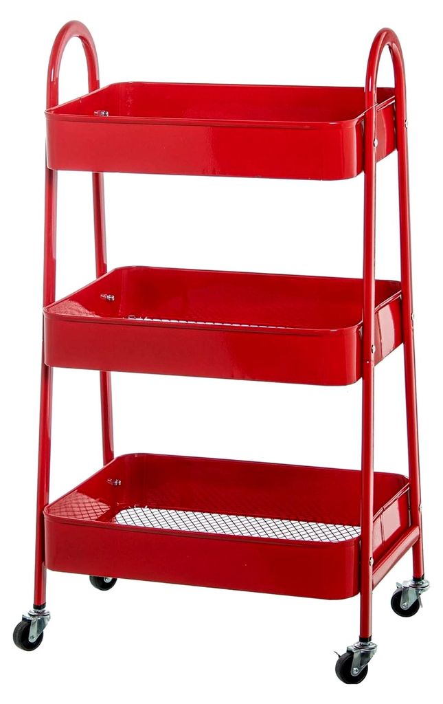 Aufbewahrungswagen mit 3 Metall-Einlegeböden, Rot, 44 x 31,5 x 79,5 cm