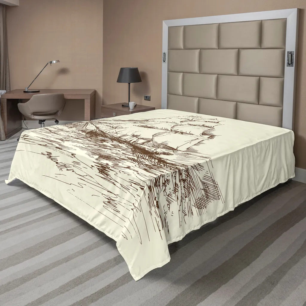 Drap de lit anti-plis et doux motif voilier pour grand lit 275x260 cm