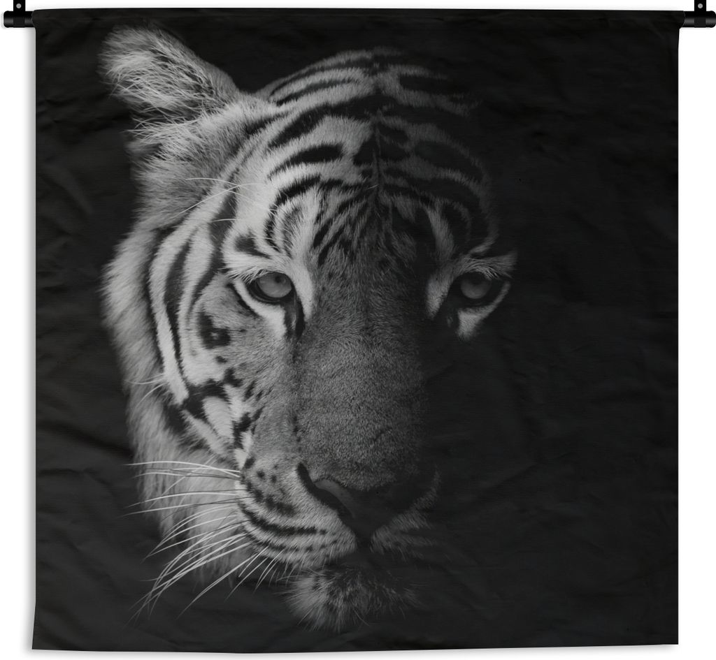 MuchoWow Wandteppich Wandbehang Tiger - Tiere - Wild - Schwarz - Weiß 90x90 cm Tapisserie Dekoration Wandtuch - Wandaufhänger