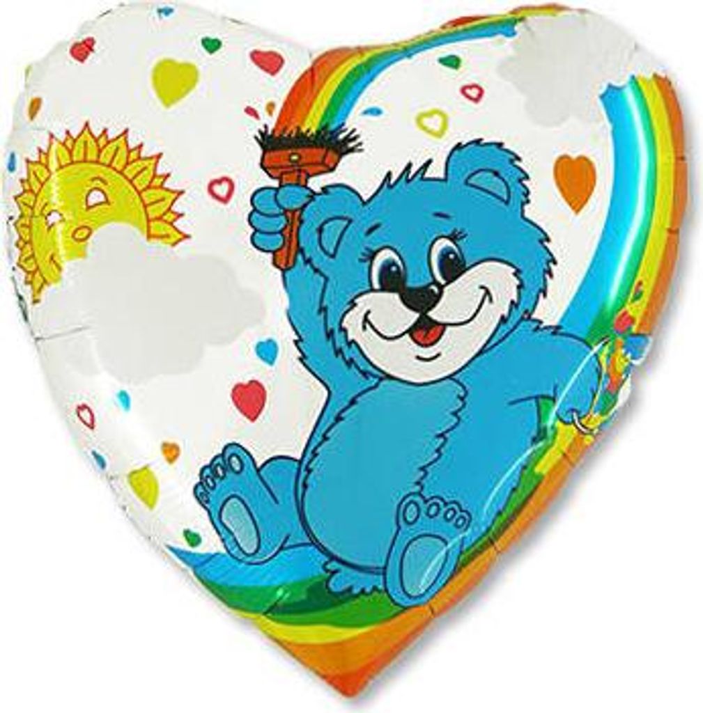 Balon Foliowy Miś tęcza, Serce, 46 cm, Grabo Zdjęcie produktu 