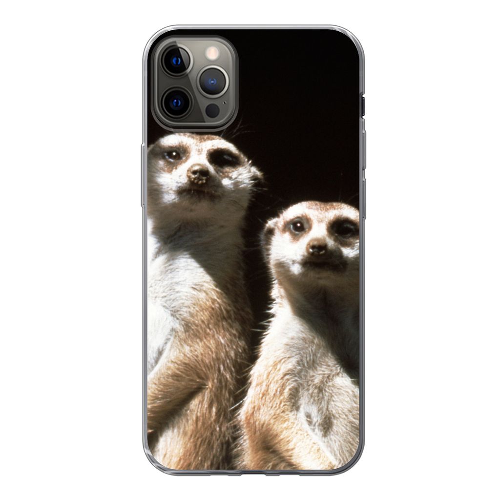 MuchoWow Handyhülle Schutzhülle Hülle für iPhone 12 Pro Max Schwarz - Erdmännchen - Tiere Silikon Softcase Handy Hülle - Hartschale