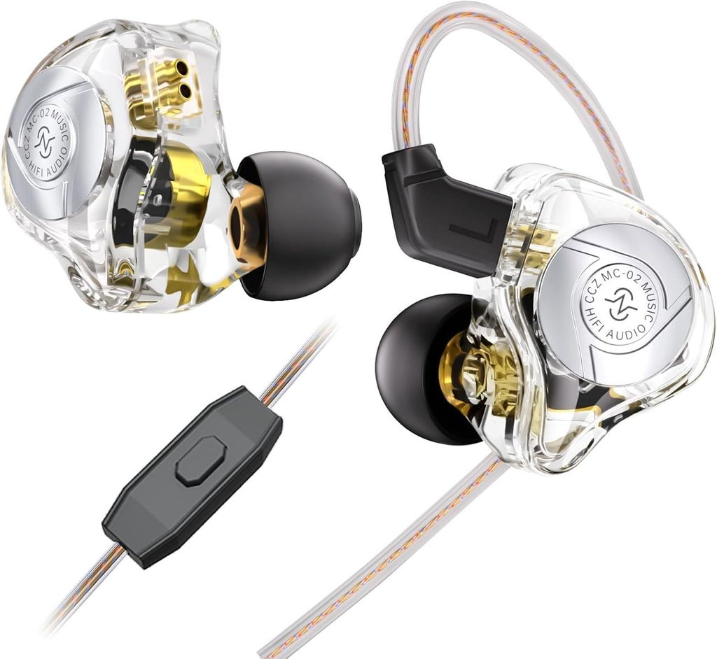 CCZ MC02 Gaming In-Ear Kopfhörer, 3.5mm Kabel IEMs mit Mikrofon, Dual Driver, Geräuschisolierung, HiFi Sound für Musik, Studio & Gaming
