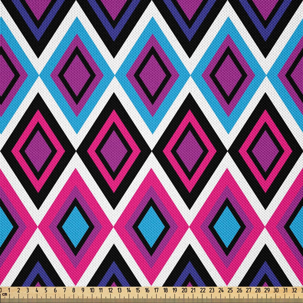 ABAKUHAUS Navy und Blush Satin Stoff als Meterware, Geometrischer Diamant-Linie Muster-Retro nostalgischer psychedelischer Entwurf, 5 M (148 x 500 ...