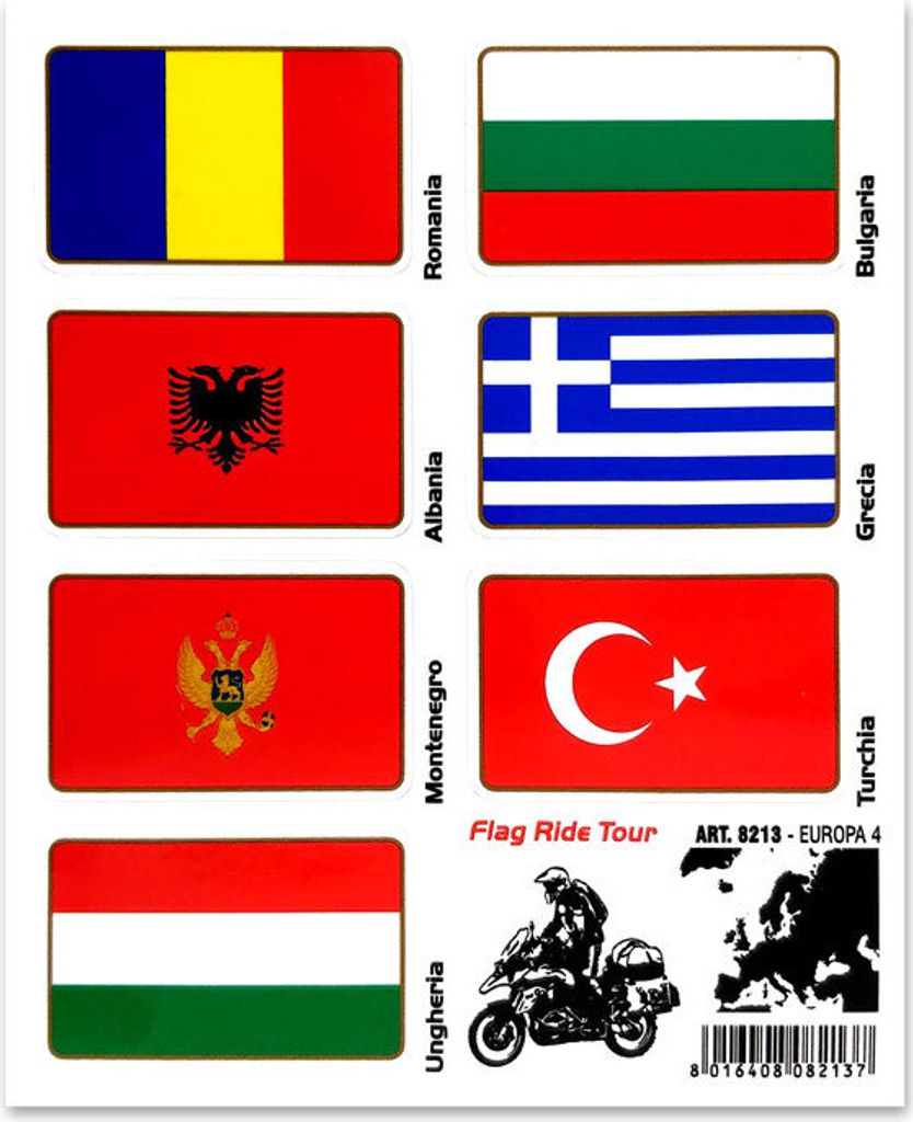 Aufkleber Sticker Flaggen Flag Ride Tour Europa 4 für Koffer Moto