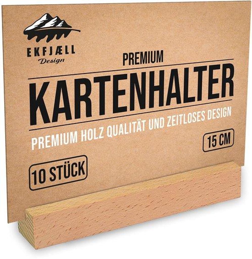 Massivholz-Kartenhalter 15 cm Natur aus Eichenholz (Set von 10), schwer & stabil - als Fotohalter, Ansichtskartenstander, Menukartenhalter, Platzka...