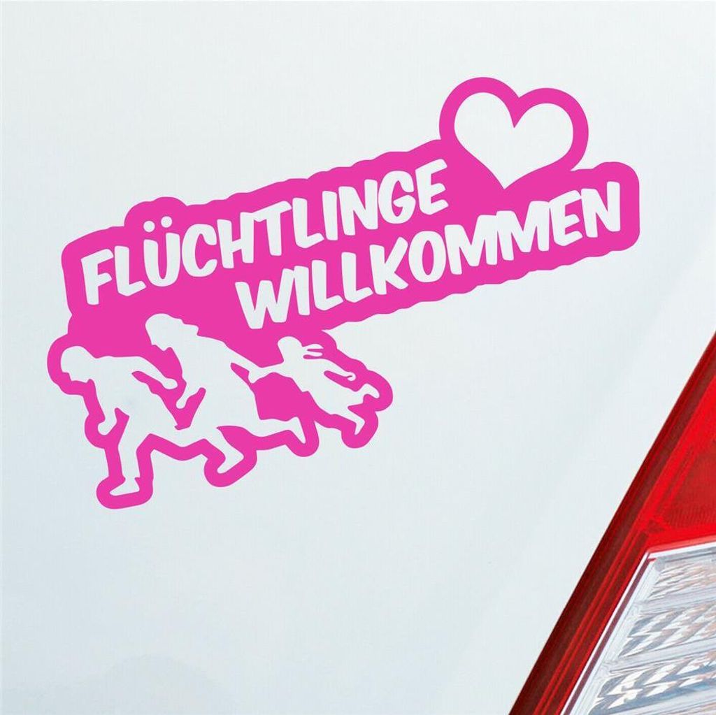 Auto Aufkleber Refugees Welcome Flüchtlinge Willkommen 20x9 cm Pink Sticker Heckscheibenaufkleber