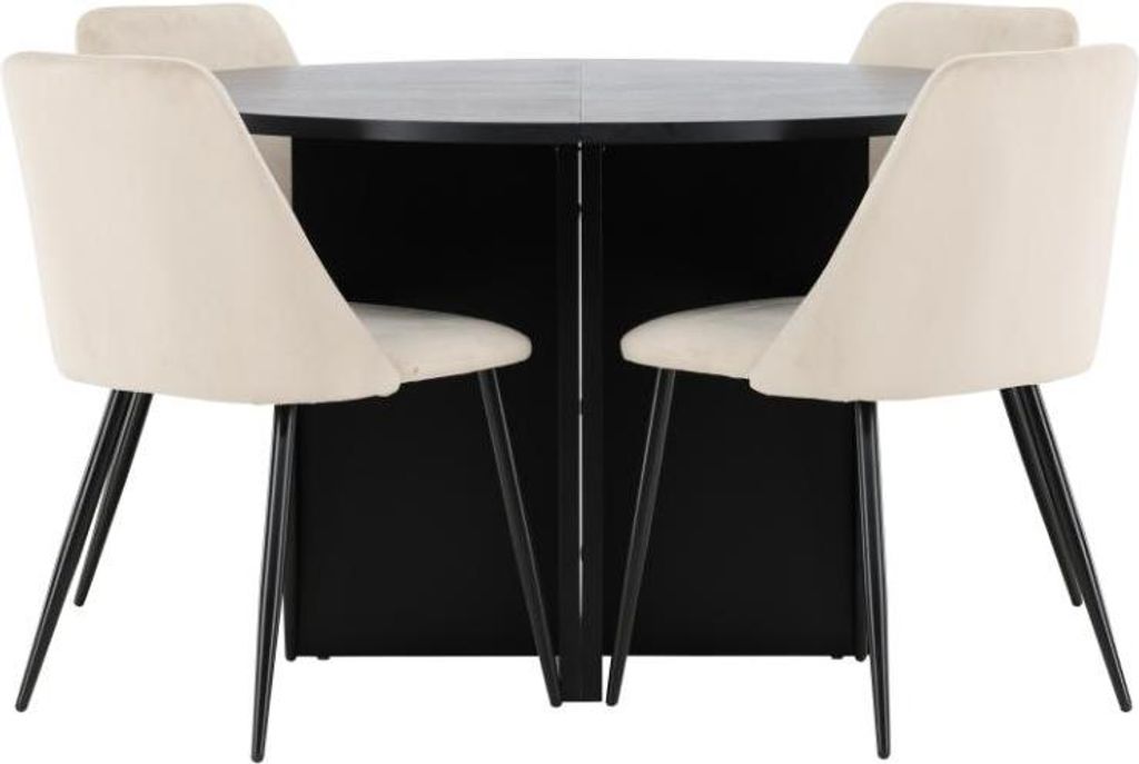 Strada Essgruppe Ausziehtisch Ø120cm, 170cm und 4 Stühle schwarz, beige.