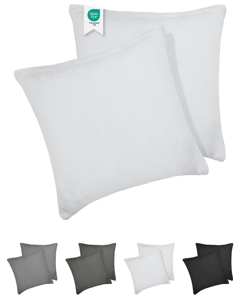 Kissenbezug 60x60 cm, weiß, 2 Stück – 165 g/m² -er Kissenbezug, 100 % Jersey-Baumwolle, weiche Kissenbezüge, Kissenbezug mit Reißverschlus...