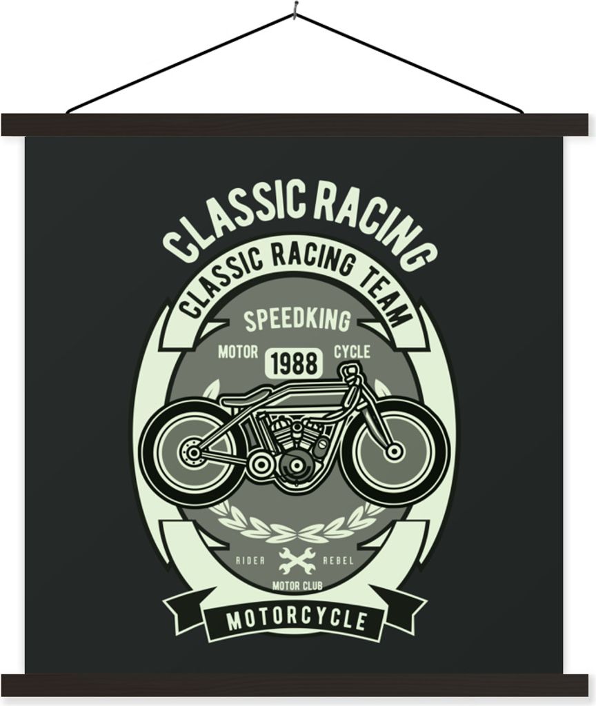 MuchoWow Textilposter Motorrad - Briefe - Vintage - Zitat 90x90 cm mit schwarzem Rahmen - Magnetisches