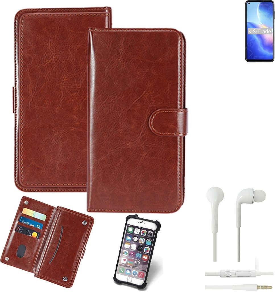 K-S-Trade 360° Hülle kompatibel mit Blackview A90 inkl. Headphones braun Kunstleder Case BookCase WalletCase Kunstlederederhülle Handyhülle,