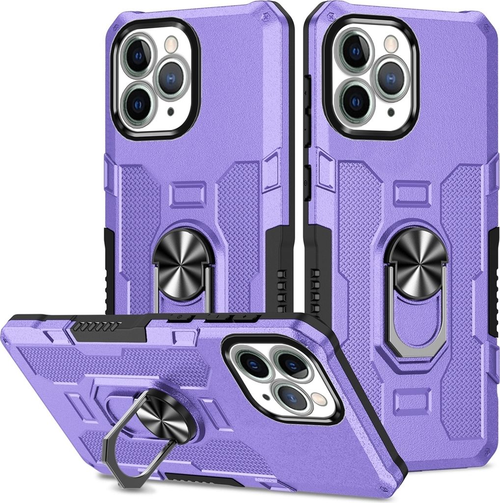iPhone 11 Pro Max Hülle, Dual Layer Robuste Rüstung Ringhalter Ständer Schutzhülle für iPhone 11 Pro Max Lila