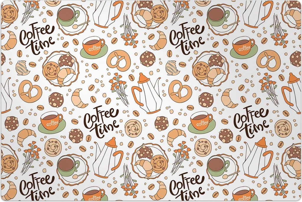 Küchenmatte 140x210 cm Vinylmatte Bodenmatte Dekoration - Kaffee Tasse Blumen