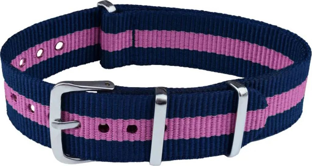 ClassicWatchStraps Nylon Uhrenarmband - Blau/Pink, 20 mm, Silber poliert