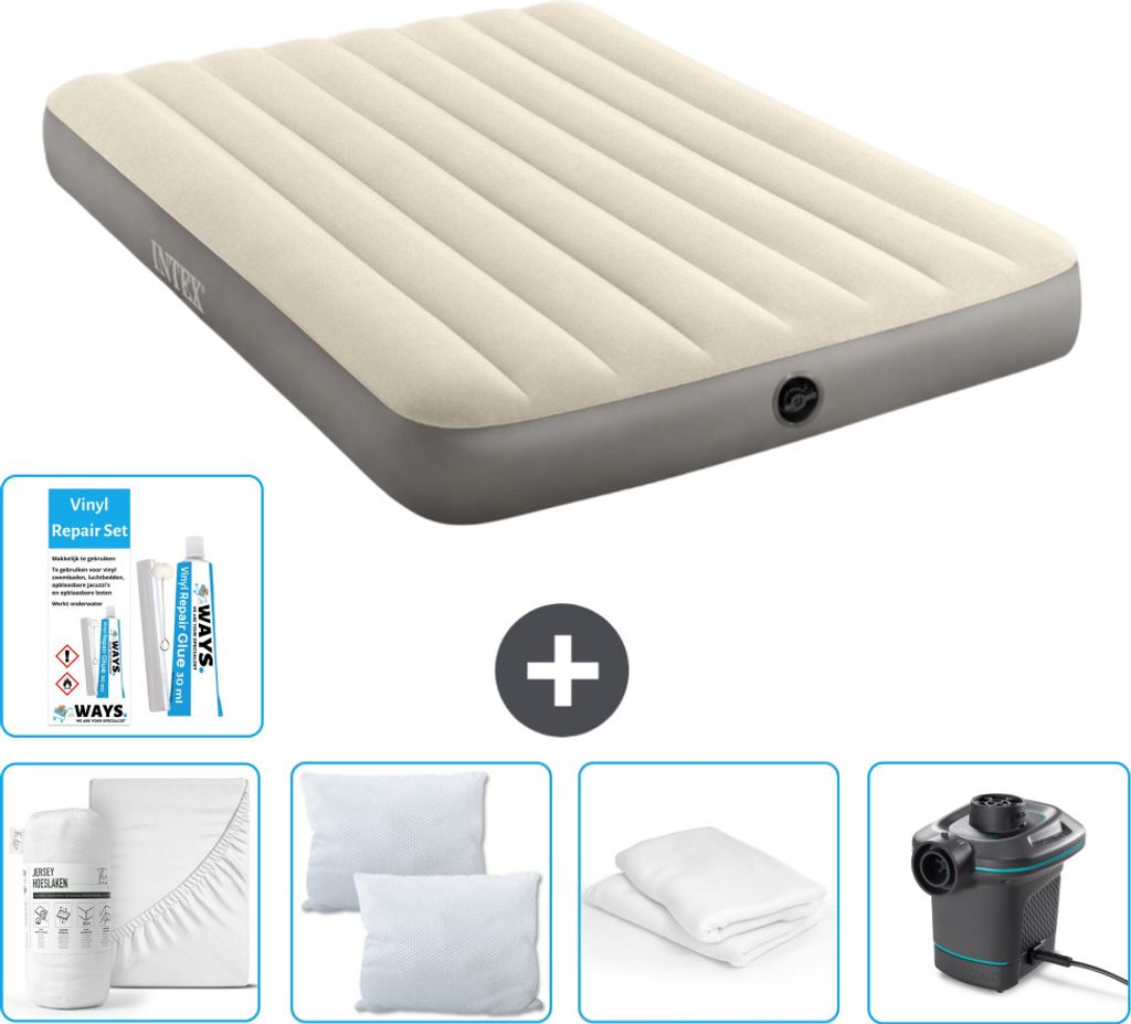 Intex Airbed - Doppelbett - 137 x 191 x 25 cm - Beige - Im Lieferumfang enthalten Spannbettuch - Küssen - Pumpe - Reperaturset en Kissenschutz