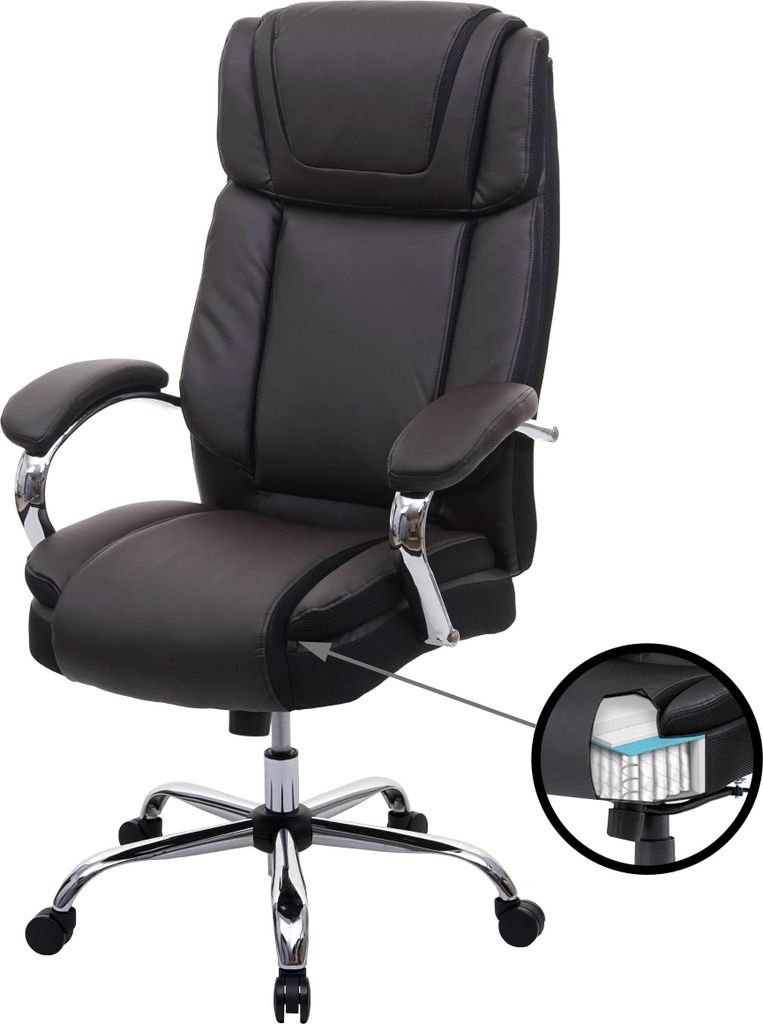 XXL Bürostuhl MCW-H94, Drehstuhl Schreibtischstuhl Chefsessel, 220kg belastbar Federkern Kunstleder braun