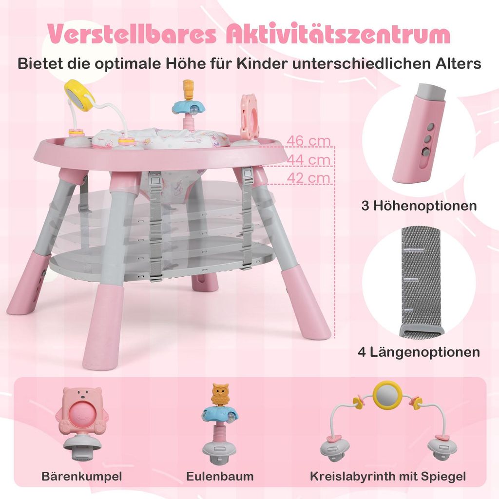 COSTWAY Hochstuhl Baby 16 in 1, Kinderhochstuhl, Spielzeugtisch, Bausteinbrett mit Tablett, 5-Punkt-Gurt & Korb, Babystuhl für Kinder ab 6 Monate