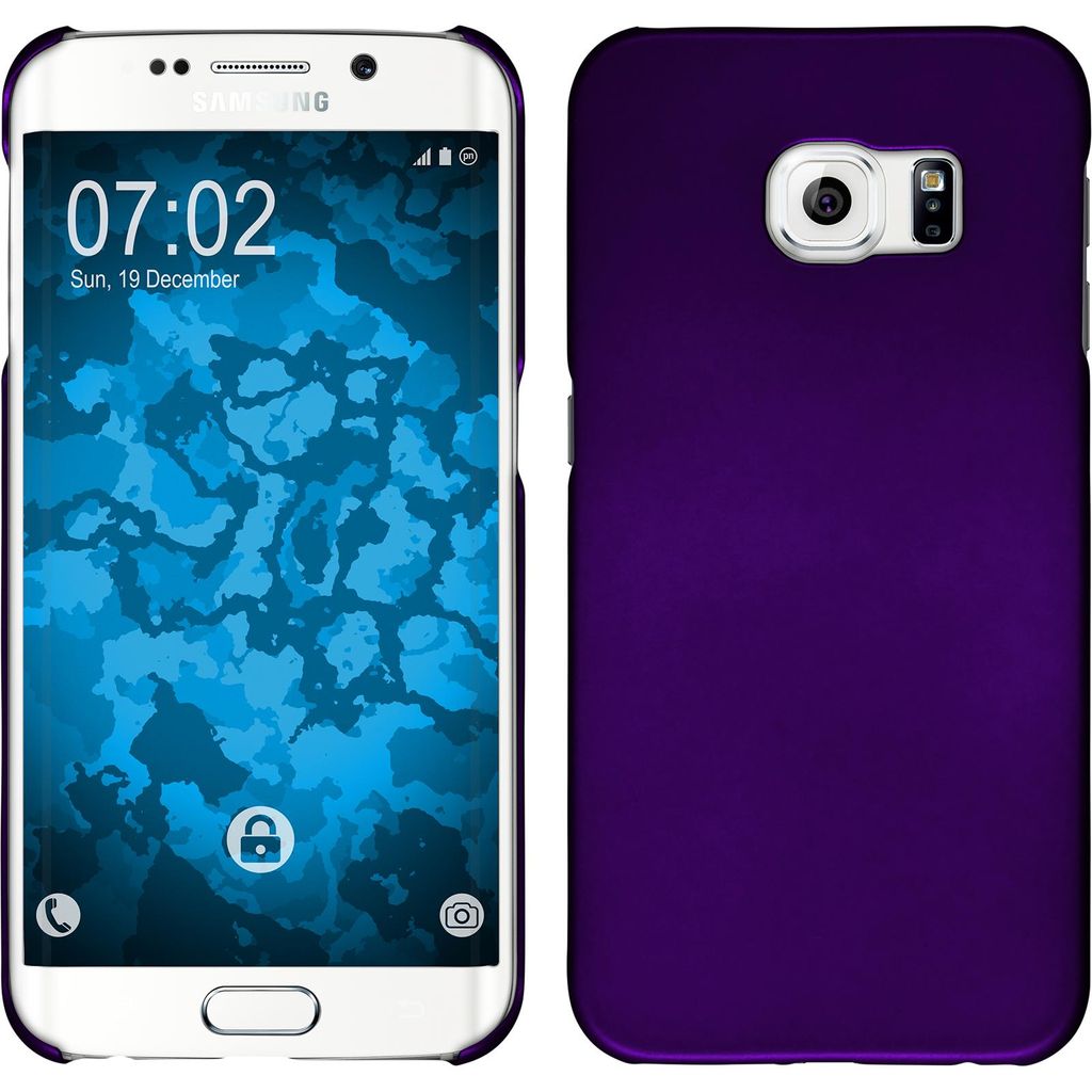 PhoneNatic Case kompatibel mit Samsung Galaxy S6 Edge - Hülle lila gummiert Hard-case + flexible Folie