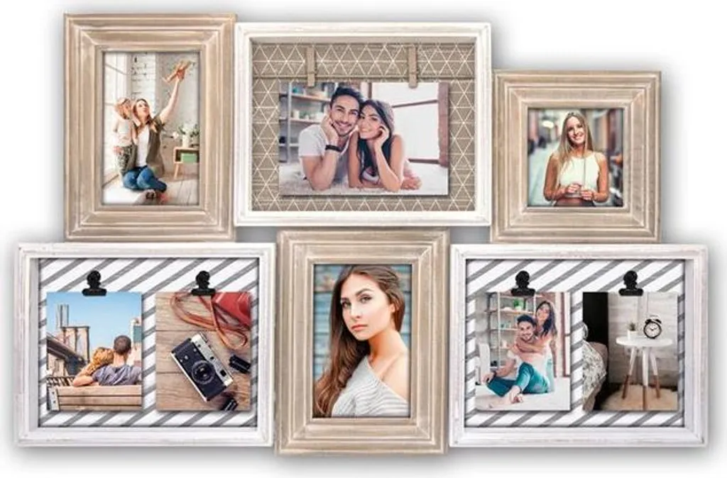 ZEP S.r.l. Zacharie - Portafoto in legno naturale e bianco per 5 foto 10 x 15 cm e 1 foto 10 x 10 cm
