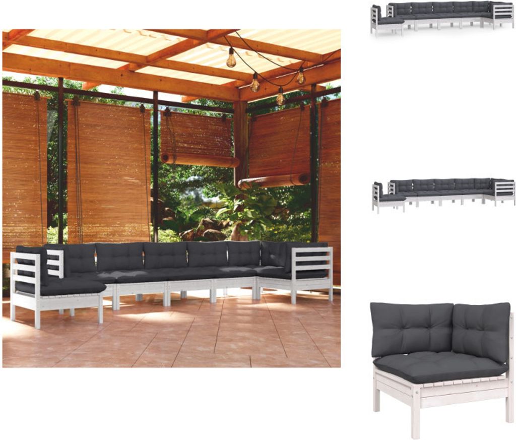 vidaXL 8-tlg. Garten-Lounge-Set mit Kissen Weiß Kiefer Massivholz - Gartenmöbel-Sets