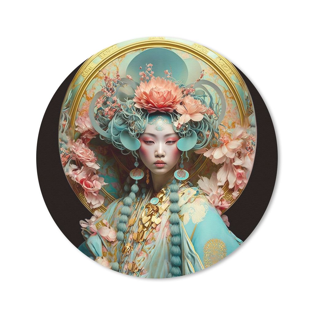 MuchoWow Mauspad Mousepad Frau - Blumen - Rosa - Porträt - Asiatisch 30x30 cm - Mousepads - Maus Mat - Pad - Mausunterlage - Tischunterlage - Sc...